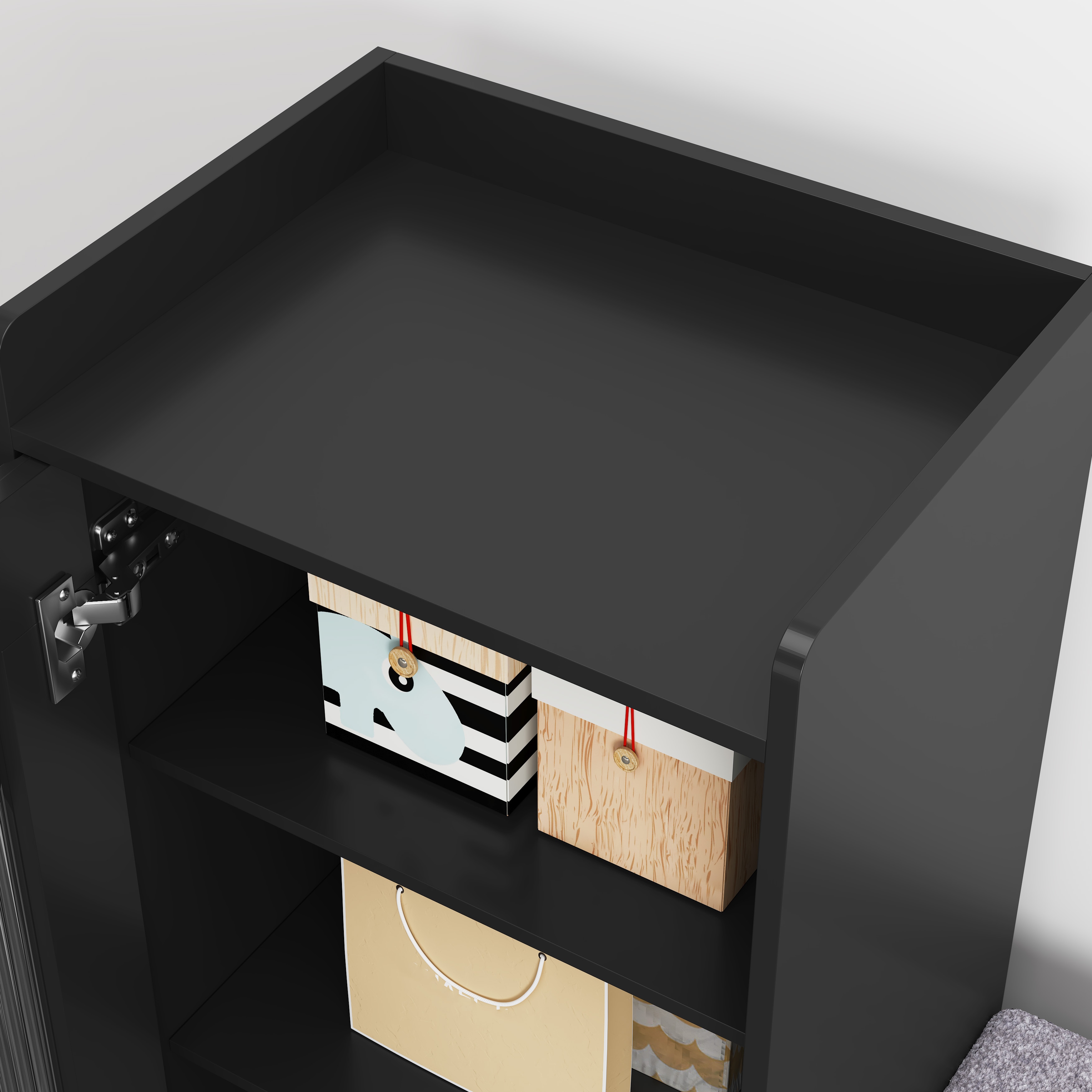 Shoe Cabinet For Entryway, L-Shaped Shoe Storage Bench With Padded Seat, Modern Organizer With Glass Door And Shelf For Hallway, Bedroom, Black_maomaolike.com